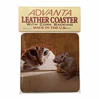 Cat and Mouse Single Leather Photo Coaster