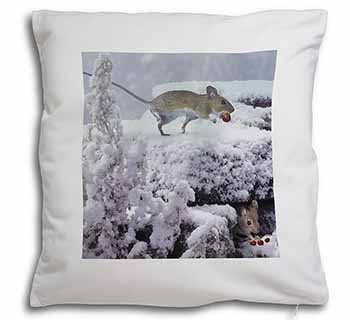 Field Mice, Snow Mouse Soft White Velvet Feel Scatter Cushion