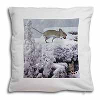 Field Mice, Snow Mouse Soft White Velvet Feel Scatter Cushion