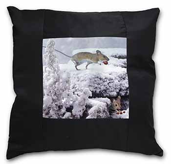 Field Mice, Snow Mouse Black Satin Feel Scatter Cushion