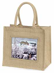 Field Mice, Snow Mouse Natural/Beige Jute Large Shopping Bag