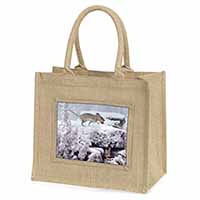 Field Mice, Snow Mouse Natural/Beige Jute Large Shopping Bag
