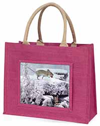 Field Mice, Snow Mouse Large Pink Jute Shopping Bag