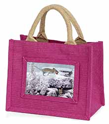 Field Mice, Snow Mouse Little Girls Small Pink Jute Shopping Bag