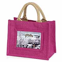 Field Mice, Snow Mouse Little Girls Small Pink Jute Shopping Bag