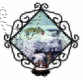 Field Mice, Snow Mouse Wrought Iron Wall Art Candle Holder