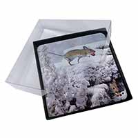 4x Field Mice, Snow Mouse Picture Table Coasters Set in Gift Box