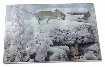 Large Glass Cutting Chopping Board Field Mice, Snow Mouse