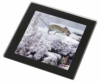 Field Mice, Snow Mouse Black Rim High Quality Glass Coaster