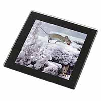 Field Mice, Snow Mouse Black Rim High Quality Glass Coaster