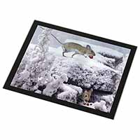 Field Mice, Snow Mouse Black Rim High Quality Glass Placemat
