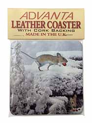 Field Mice, Snow Mouse Single Leather Photo Coaster