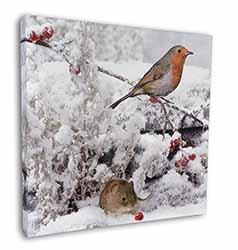 Snow Mouse and Robin Print Square Canvas 12"x12" Wall Art Picture Print