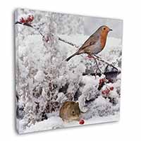 Snow Mouse and Robin Print Square Canvas 12"x12" Wall Art Picture Print