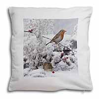 Snow Mouse and Robin Print Soft White Velvet Feel Scatter Cushion