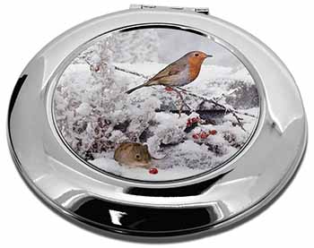 Snow Mouse and Robin Print Make-Up Round Compact Mirror