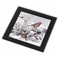 Snow Mouse and Robin Print Black Rim High Quality Glass Coaster