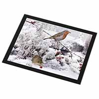 Snow Mouse and Robin Print Black Rim High Quality Glass Placemat