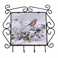 Snow Mouse and Robin Print Wrought Iron Key Holder Hooks