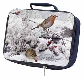 Snow Mouse and Robin Print Navy Insulated School Lunch Box/Picnic Bag