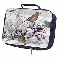 Snow Mouse and Robin Print Navy Insulated School Lunch Box/Picnic Bag