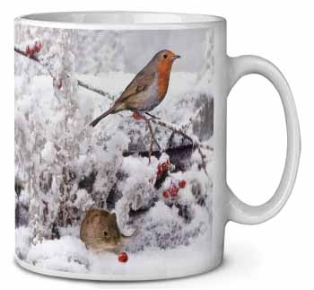 Snow Mouse and Robin Print Ceramic 10oz Coffee Mug/Tea Cup