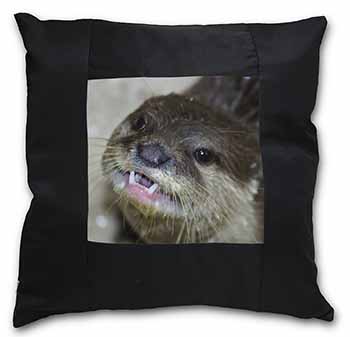 Cheeky Otters Face Black Satin Feel Scatter Cushion