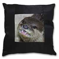 Cheeky Otters Face Black Satin Feel Scatter Cushion