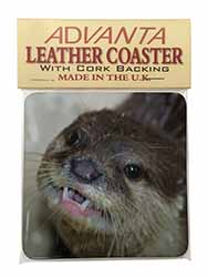 Cheeky Otters Face Single Leather Photo Coaster