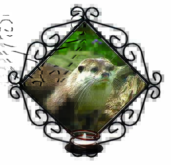 River Otter Wrought Iron Wall Art Candle Holder