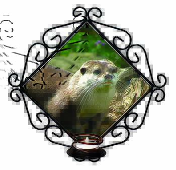 River Otter Wrought Iron Wall Art Candle Holder