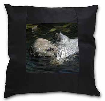 Floating Otter Black Satin Feel Scatter Cushion