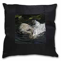 Floating Otter Black Satin Feel Scatter Cushion