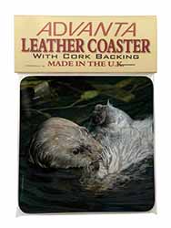 Floating Otter Single Leather Photo Coaster