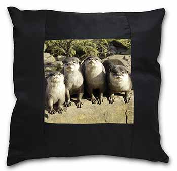 Cute Otters Black Satin Feel Scatter Cushion