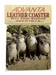 Cute Otters Single Leather Photo Coaster