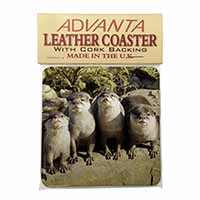 Cute Otters Single Leather Photo Coaster