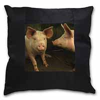 Pigs in Sty Black Satin Feel Scatter Cushion