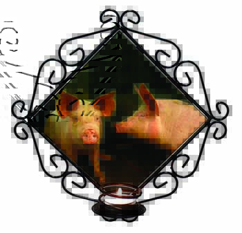 Pigs in Sty Wrought Iron Wall Art Candle Holder