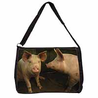 Pigs in Sty Large Black Laptop Shoulder Bag School/College