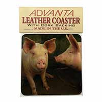 Pigs in Sty Single Leather Photo Coaster