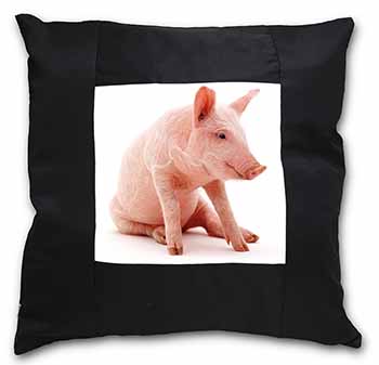 Cute Pink Pig Black Satin Feel Scatter Cushion