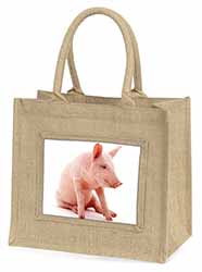 Cute Pink Pig Natural/Beige Jute Large Shopping Bag