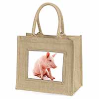 Cute Pink Pig Natural/Beige Jute Large Shopping Bag
