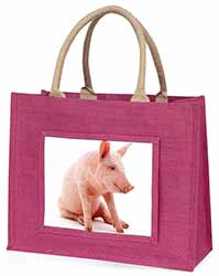 Cute Pink Pig Large Pink Jute Shopping Bag