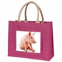 Cute Pink Pig Large Pink Jute Shopping Bag