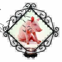 Cute Pink Pig Wrought Iron Wall Art Candle Holder