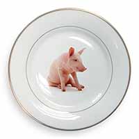 Cute Pink Pig Gold Rim Plate Printed Full Colour in Gift Box
