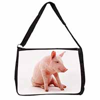 Cute Pink Pig Large Black Laptop Shoulder Bag School/College