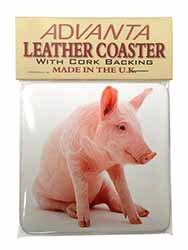 Cute Pink Pig Single Leather Photo Coaster
